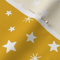 Angels and Christmas village playful stars yellow