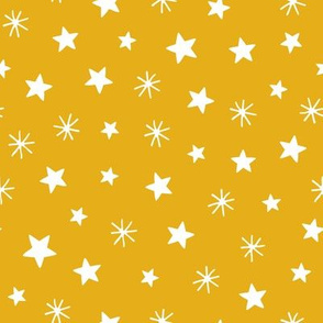 Angels and Christmas village playful stars yellow