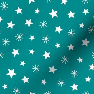 Christmas village playful stars teal