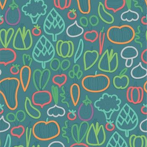 Vegetables pattern. Pumpkins, peppers, fennel, tomato, radish, carrot, mushrooms.