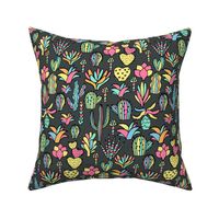 colorful cacti pattern dark. cactuses and succulents design.