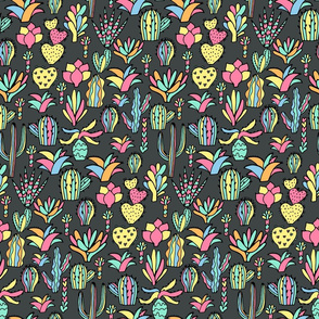 colorful cacti pattern dark. cactuses and succulents design.