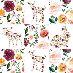 Watercolor Floral Animal Silhouettes Quilt 6" Squares