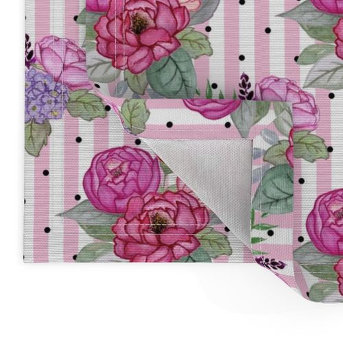 Watercolour floral on pink stripes and polka dots MEDIUM