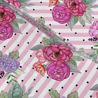 Watercolour floral on pink stripes and polka dots MEDIUM