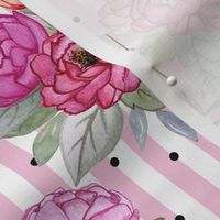 Watercolour floral on pink stripes and polka dots MEDIUM