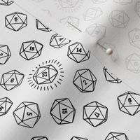 Tossed d20 in Black Outlines on White