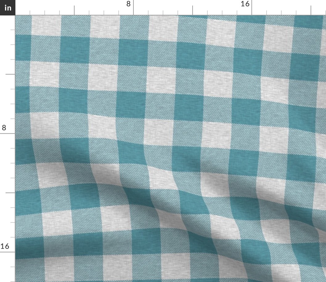 1.75” Teal And Light Grey Textured Buffalo Plaid