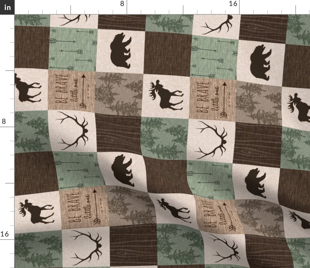 3” Be Brave Quilt - Green and Brown - Rotated