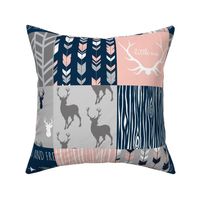 Patchwork Deer - CORAL, navy and grey