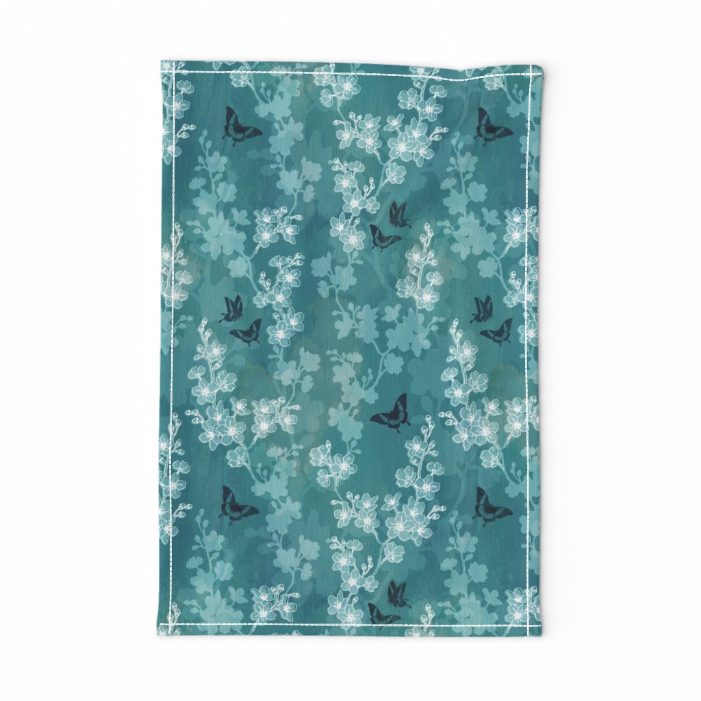 Sakura butterflies in turquoise