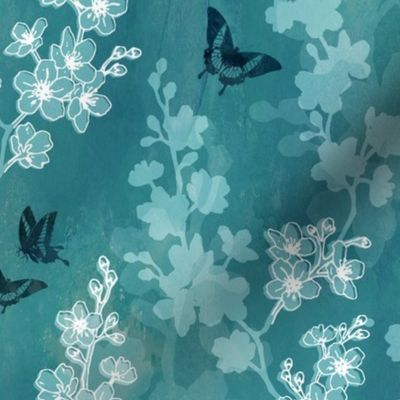 Sakura butterflies in turquoise