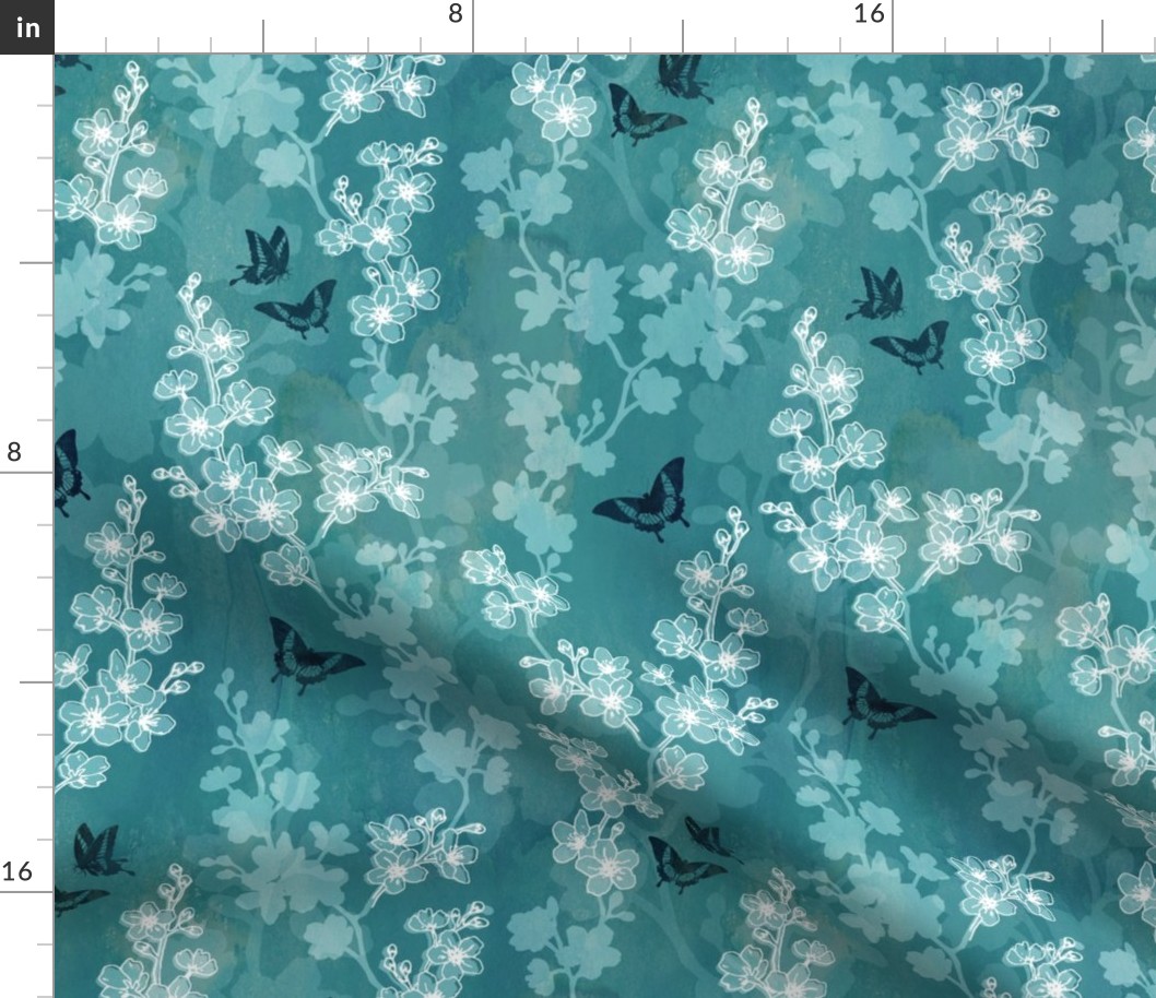 Sakura butterflies in turquoise