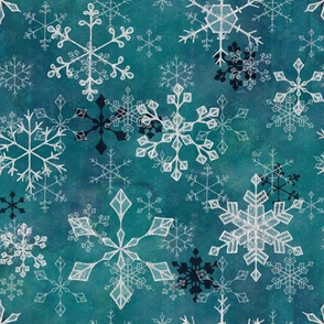 Snowflake crystals in turquoise