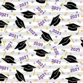 Tossed Graduation Caps with Purple 2021, Gold & Silver Confetti (Small Size)