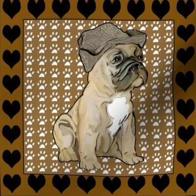 French Bulldog Fabric With Hearts