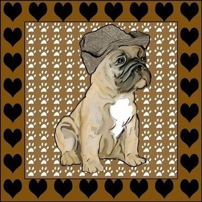 French Bulldog Fabric With Hearts