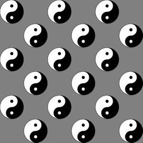 One Inch Black and White Yin Yang Symbols on Medium Gray