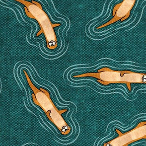 swimming otters  - green