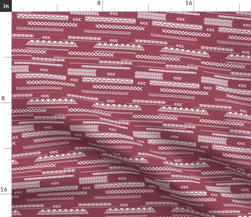 Modern aztec ethnic tribal patchwork indian summer abstract fabric maroon SMALL