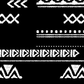 Modern aztec ethnic tribal patchwork indian summer abstract fabric monochrome black and white Large