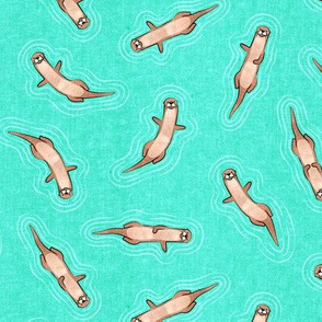 (small scale) swimming otters - teal