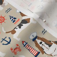 basset hound dog breed nautical themed fabric beige