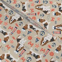 basset hound dog breed nautical themed fabric beige