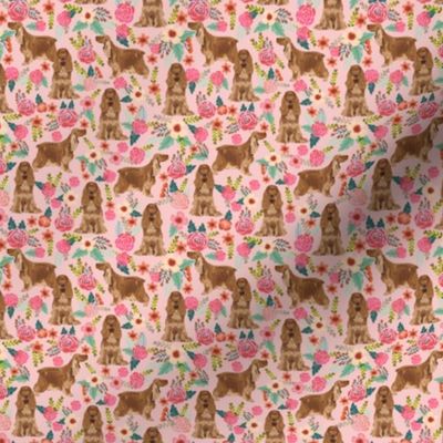 cocker spaniel florals (smaller) dog fabric floral flowers dog pattern - pink