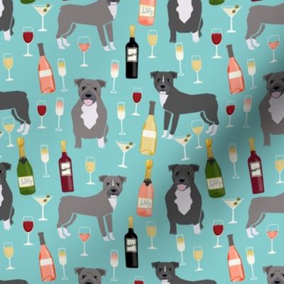 pitbull grey coat wine champagne cocktails dog breed fabric light blue