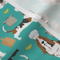 basset hounds chefs themed cooking dog breed fabric turquoise