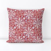 Rustic white Dahlia lace on red