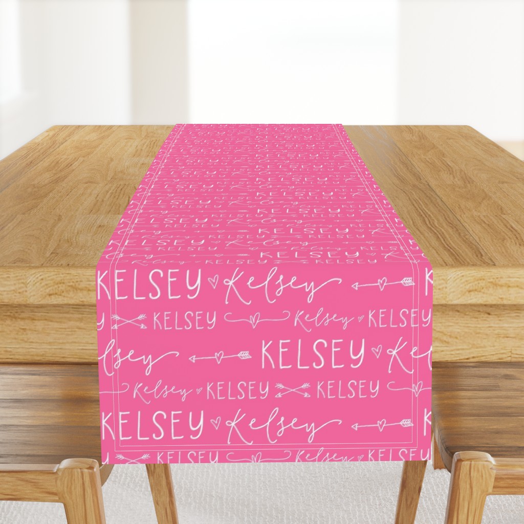 Girls Personalized Name Fabric // Pink and White - Kelsey