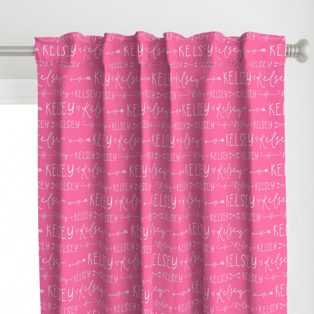 Girls Personalized Name Fabric // Pink and White - Kelsey