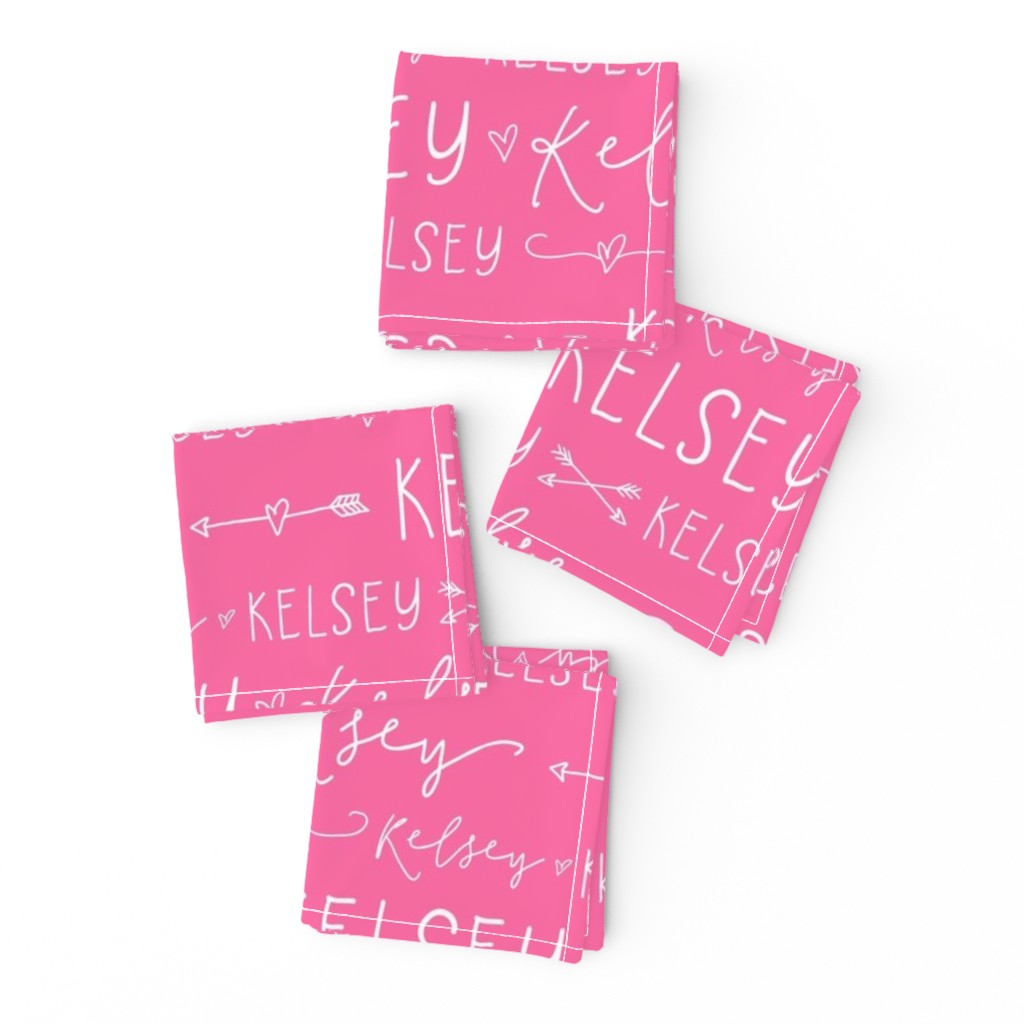 Girls Personalized Name Fabric // Pink and White - Kelsey