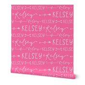 Girls Personalized Name Fabric // Pink and White - Kelsey