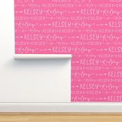 Girls Personalized Name Fabric // Pink and White - Kelsey