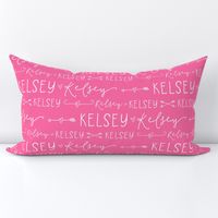 Girls Personalized Name Fabric // Pink and White - Kelsey