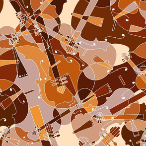 scattered violins, violas, cellos in brown (1)