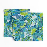 scattered violins in blue, green and grey