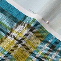 Distressed blue + yellow Stewart plaid by Su_G_©SuSchaefer