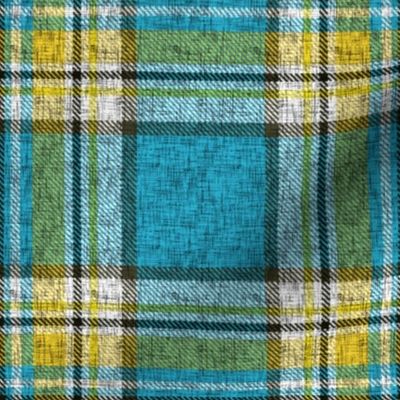 Distressed blue + yellow Stewart plaid by Su_G_©SuSchaefer