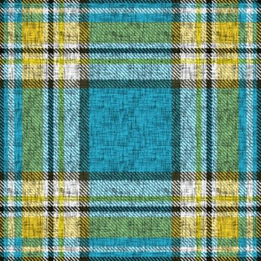 Distressed blue + yellow Stewart plaid by Su_G_©SuSchaefer