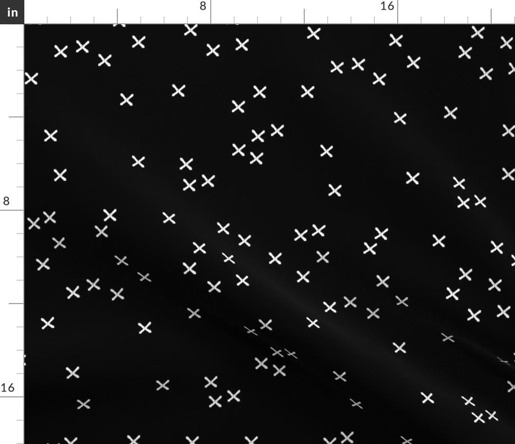 Basic geometric raw brush crosses pattern monochrome black LARGE