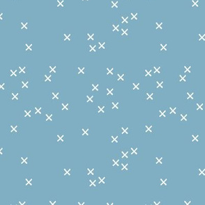 Basic geometric raw brush crosses pattern blue SMALL