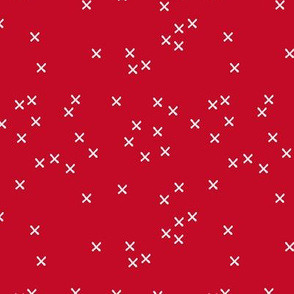 Basic geometric raw brush crosses pattern red SMALL