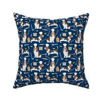 basset hounds chefs themed cooking dog breed fabric navy