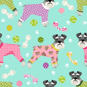 schnauzers in jammies (Large) fabric cute dogs in pajamas pyjamas fabric - mint