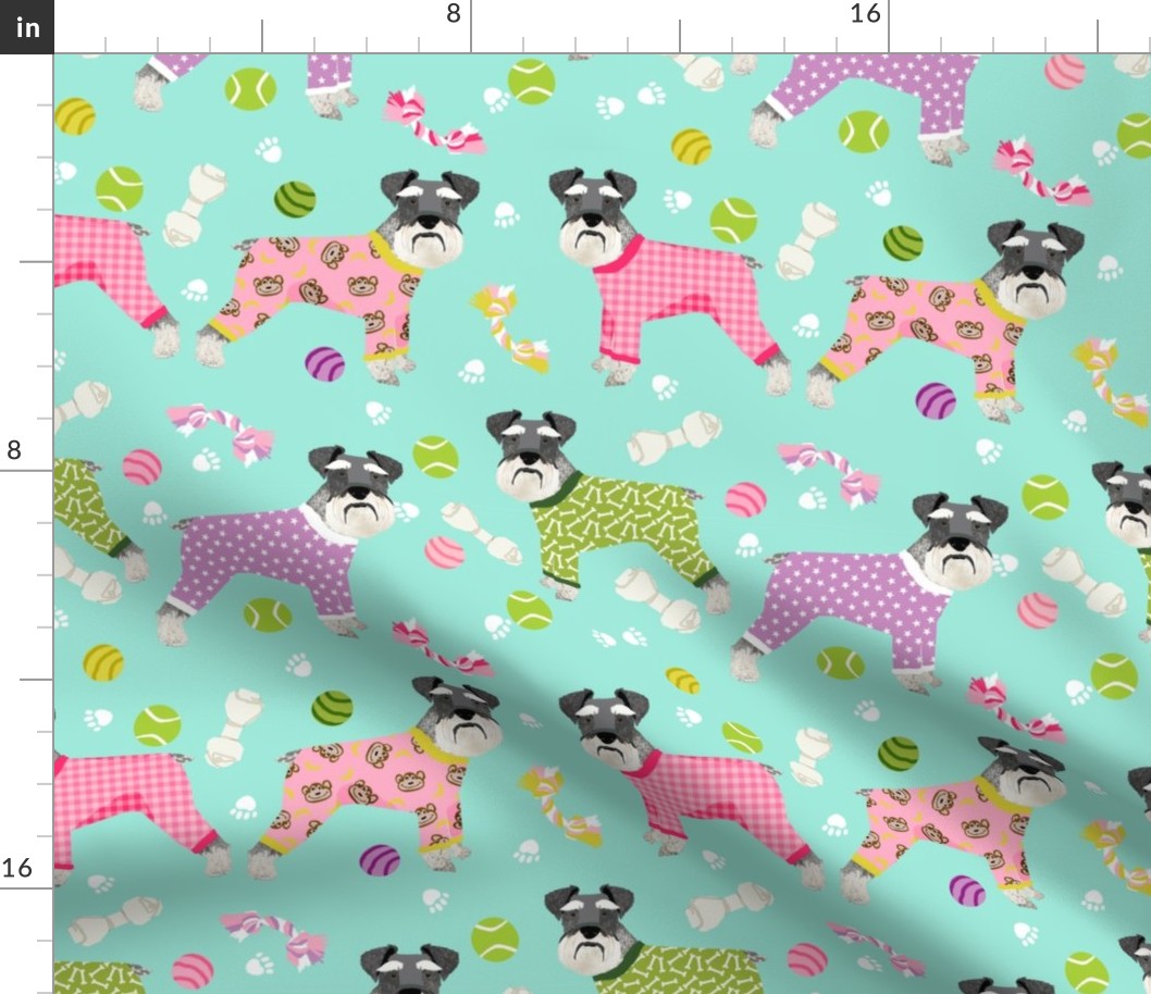 schnauzers in jammies (Large) fabric cute dogs in pajamas pyjamas fabric - mint