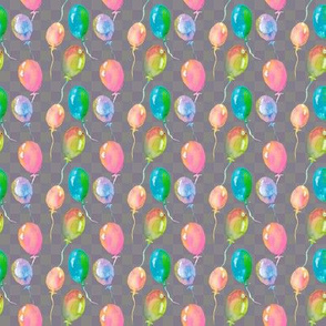 WATERCOLOR BALLONS PATTERN TAUPE GINGHAM